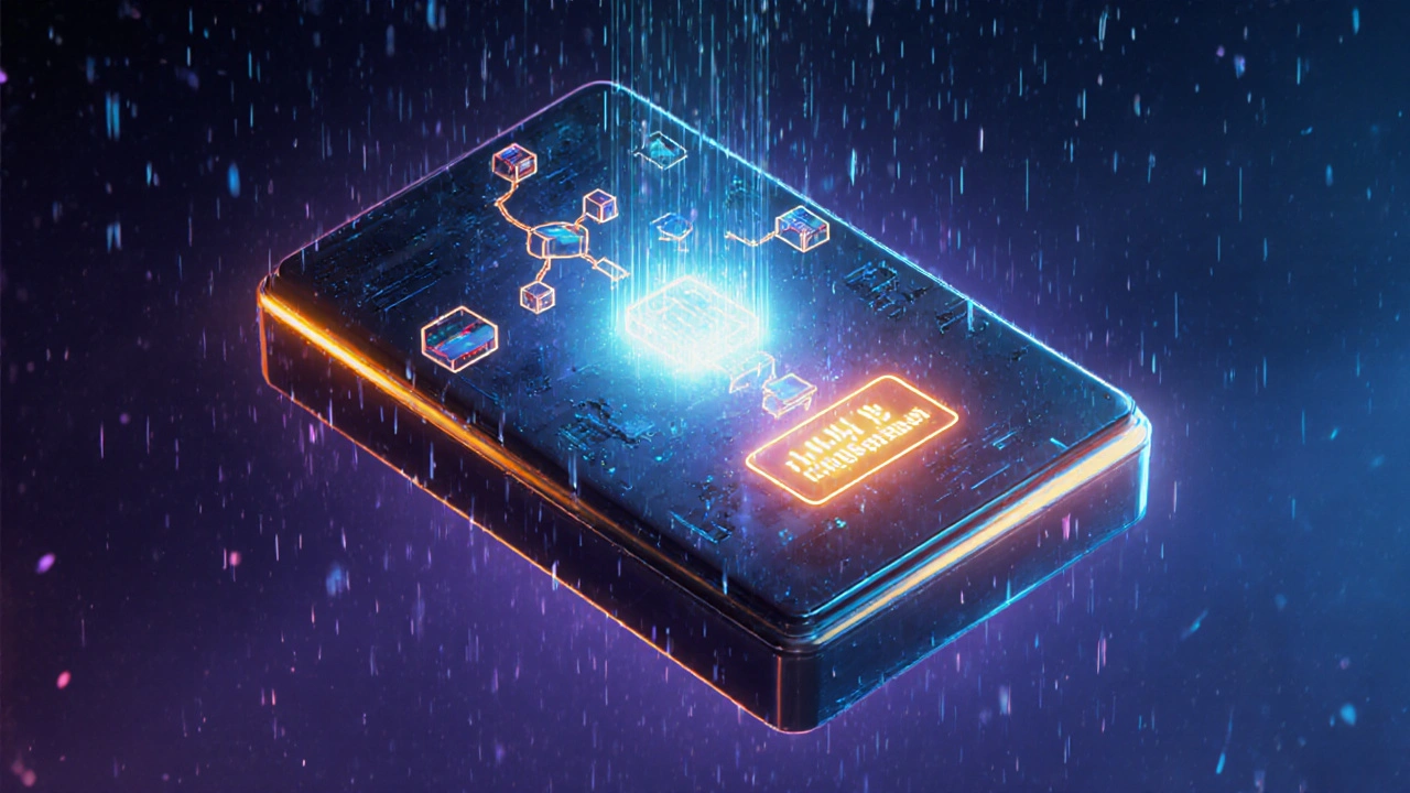 Блок блокчейна с меркле‑корнем и подсвеченным путём Merkle proof.